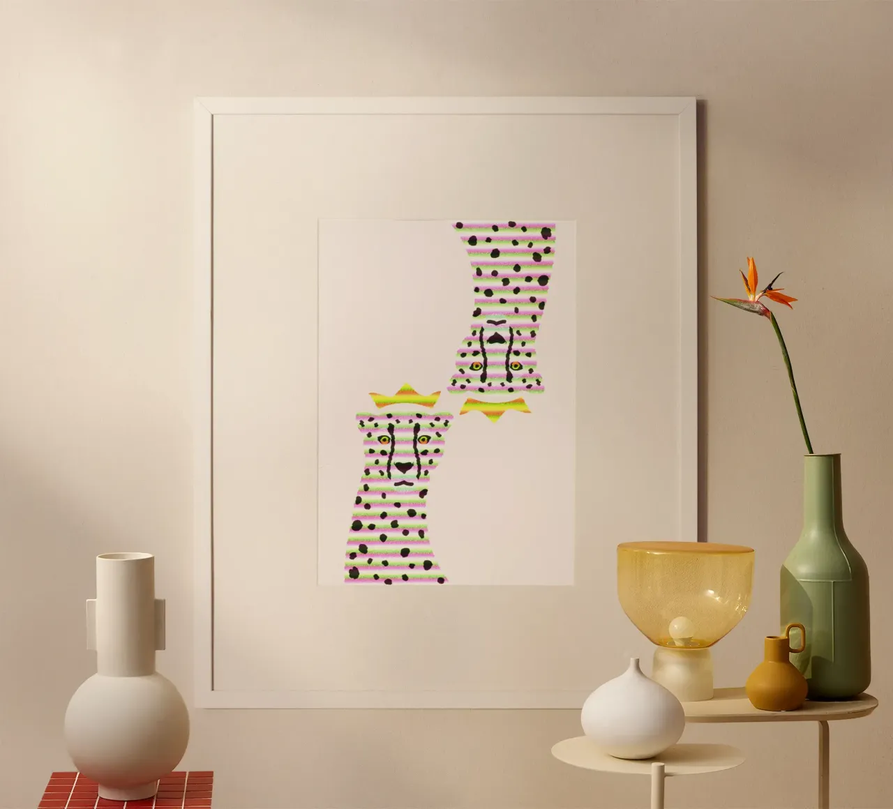 Regal Cheetah Pop Art - Striped Pink & Green Print poster by homdeco