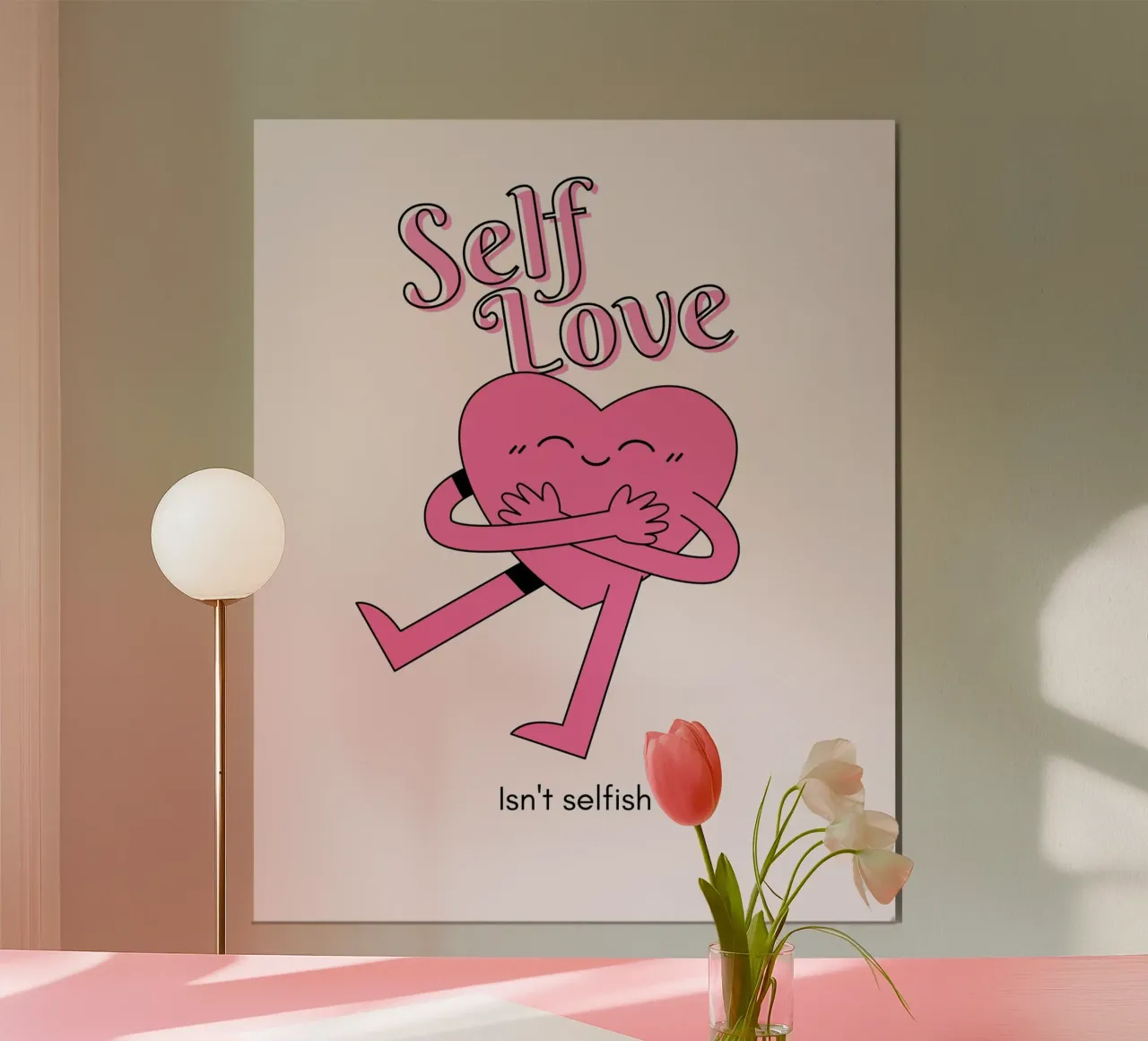 Selbstliebe ist nicht selbstsüchtig - Umarmendes Herz Kunstdruck Poster mit Aluminium Rahmen von homdeco