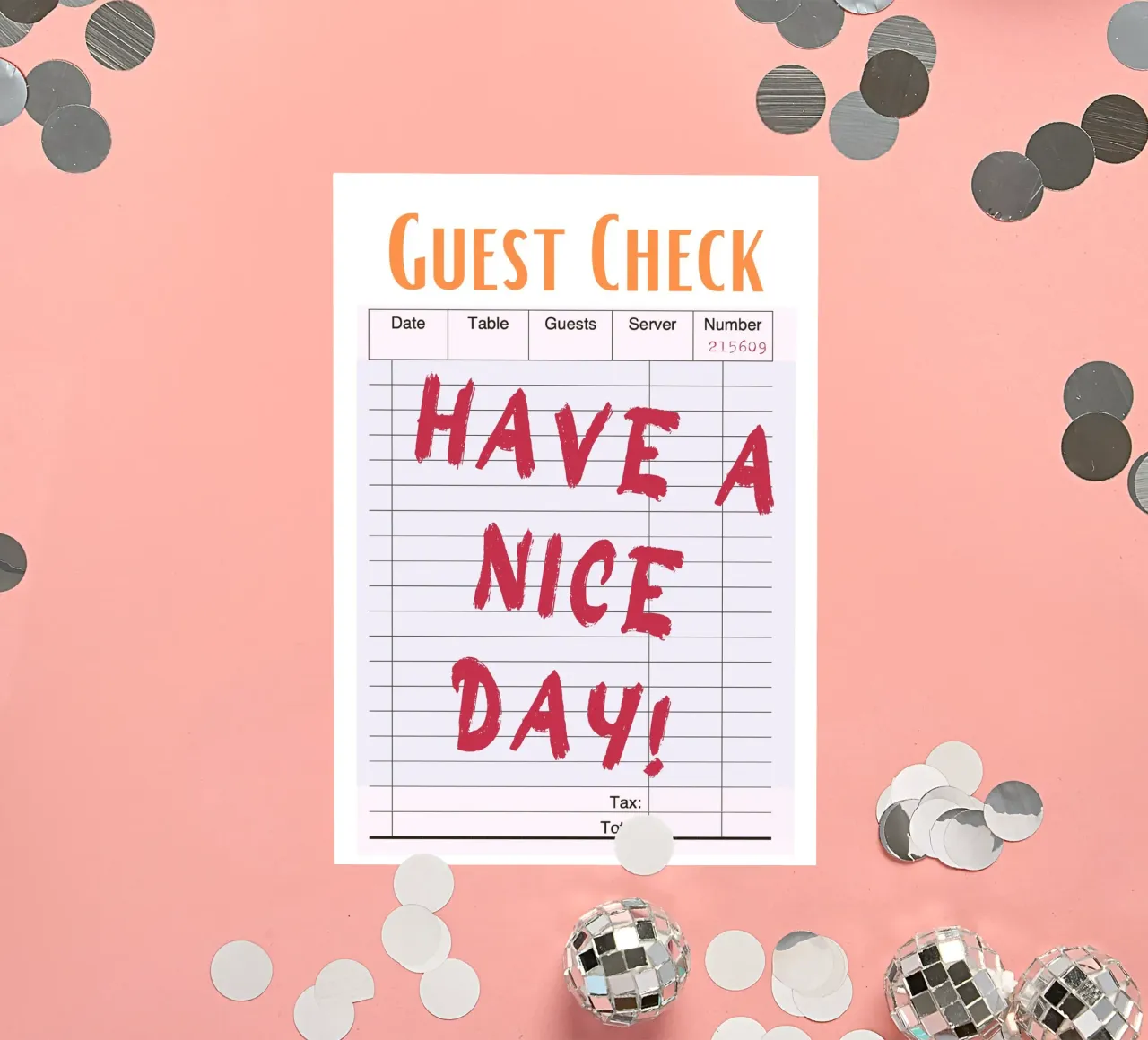 "Have a Nice Day" Guest Check - Retro Diner Pop Art pegatina de homdeco