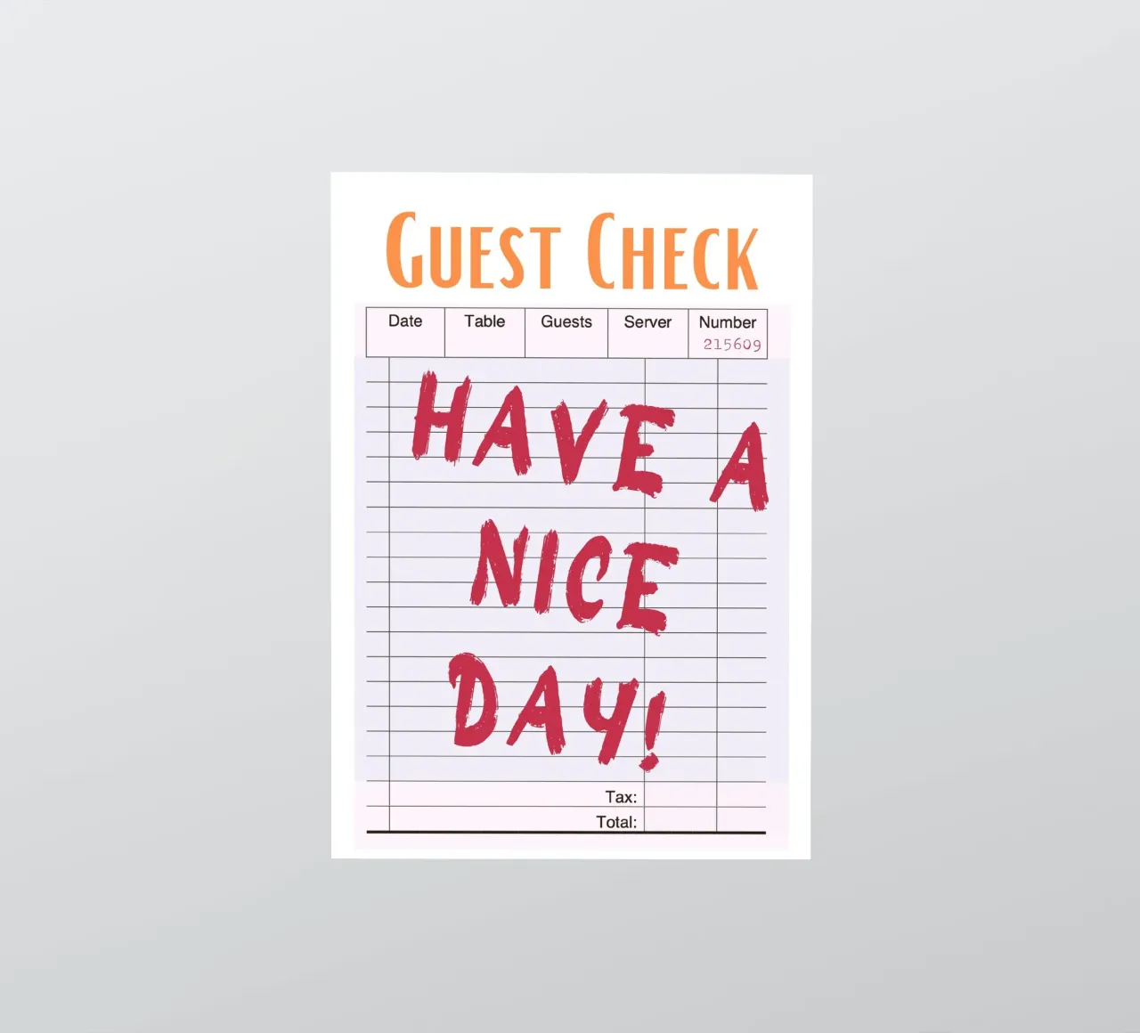 "Have a Nice Day" Guest Check - Retro Diner Pop Art pegatina de homdeco