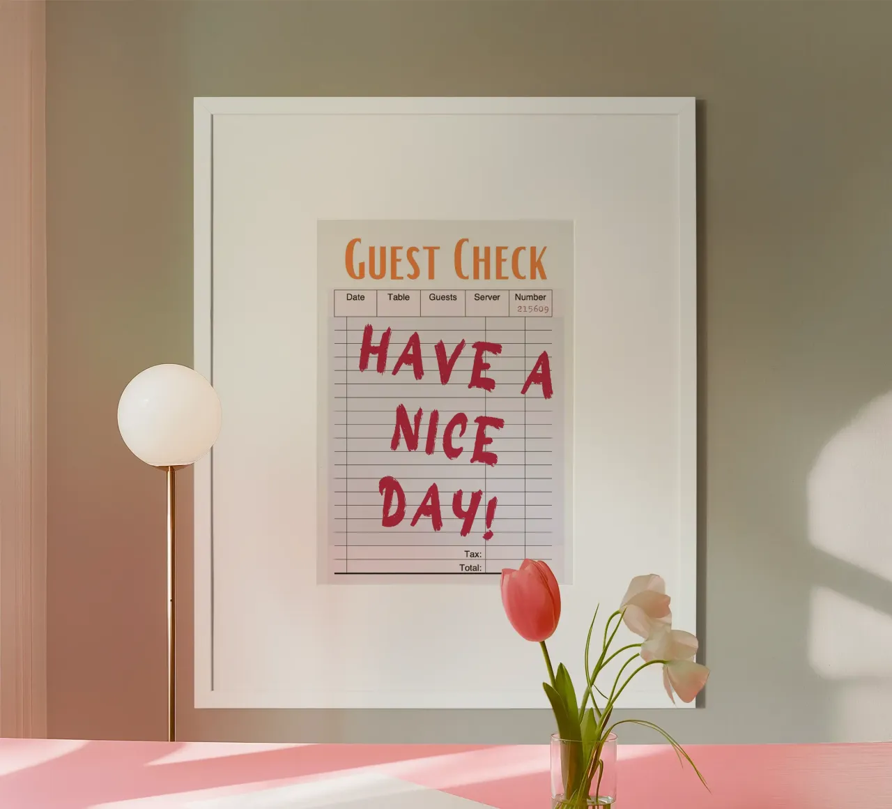 "Have a Nice Day" Guest Check - Retro Diner Pop Art poster con marco de plástico de homdeco