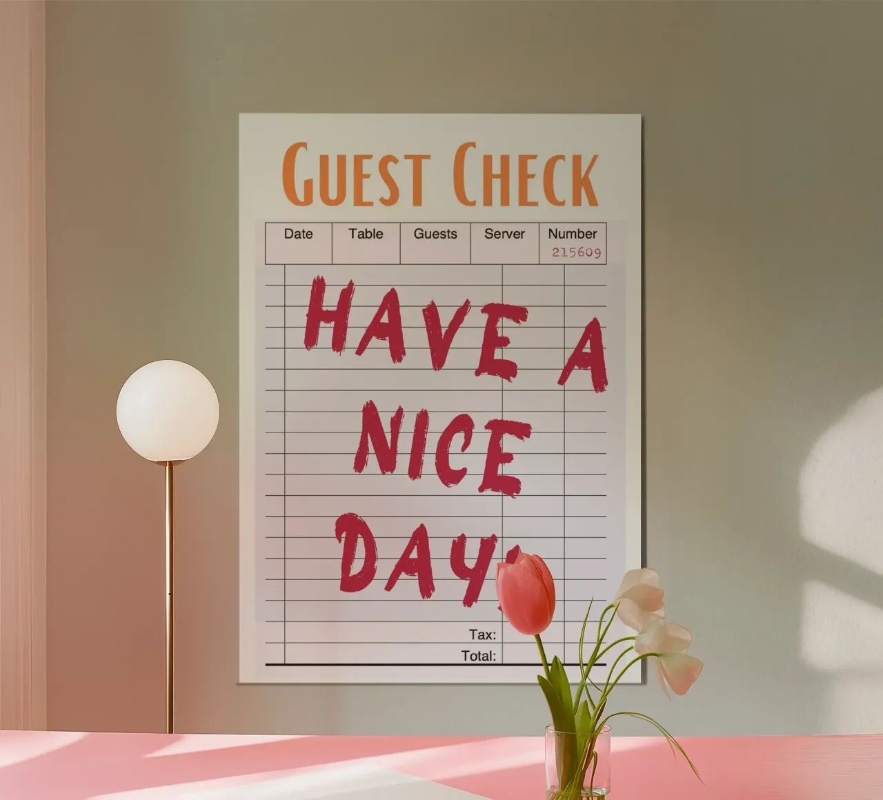 "Have a Nice Day" Guest Check - Retro Diner Pop Art poster con marco de plástico de homdeco