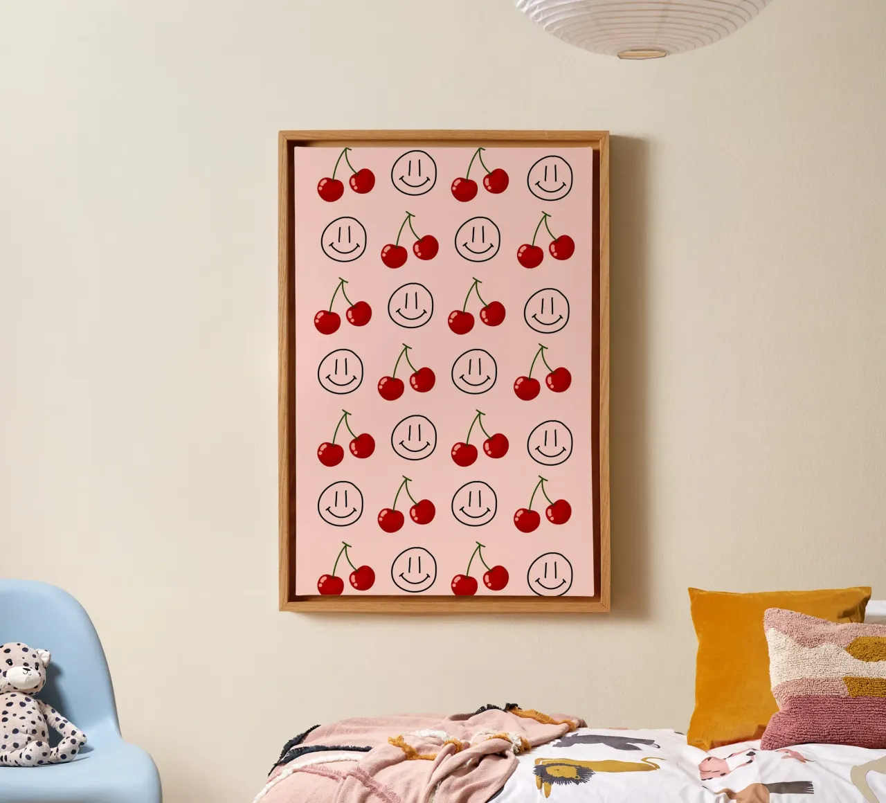 Cherry Smiley Pop Art Pattern - Sweet & Happy Print canvas with Floater frame by homdeco