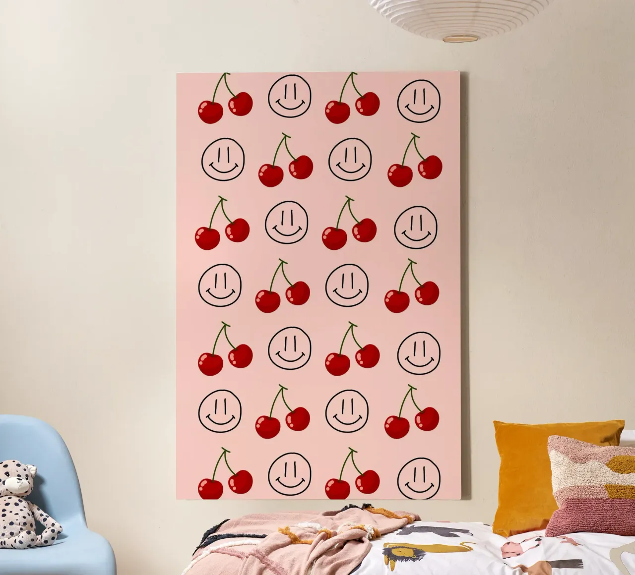 Cherry Smiley Pop Art Pattern - Sweet & Happy Print canvas with Floater frame by homdeco