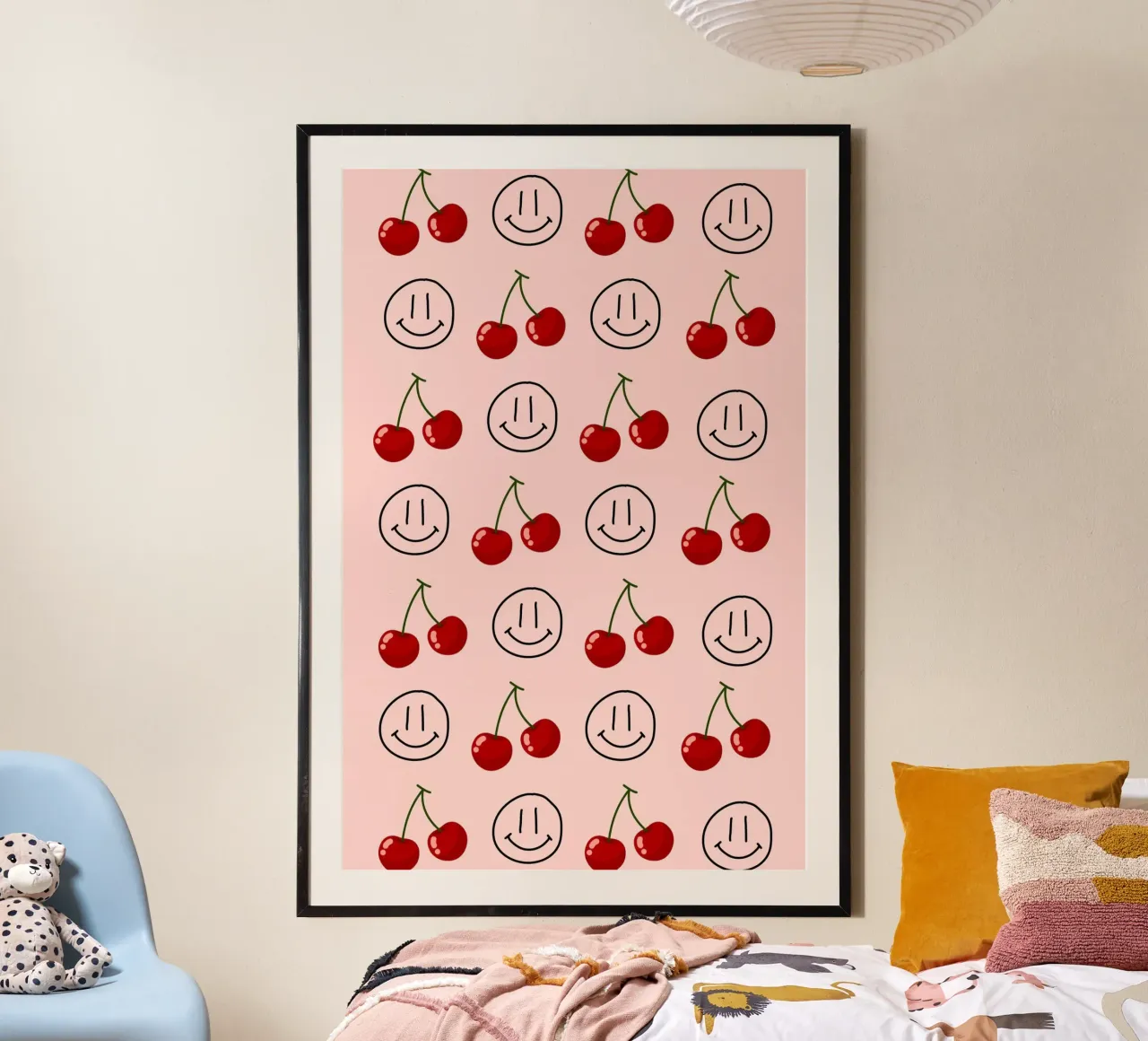 Cherry Smiley Pop Art Muster - Süßer & fröhlicher Druck Poster von homdeco