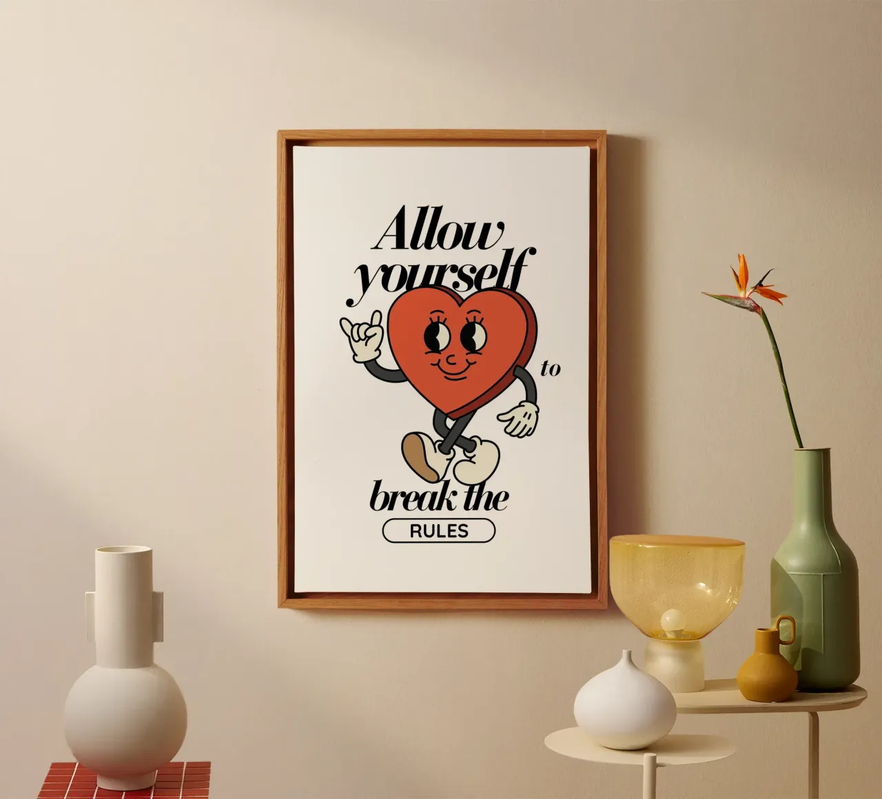 "Break the Rules" Retro Heart - Motivational Art Print canvas with Floater frame by homdeco