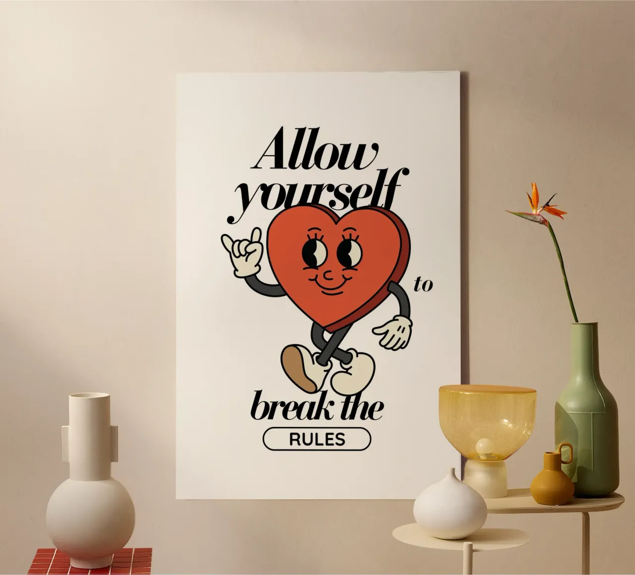 "Break the Rules" Retro Heart - Motivational Art Print canvas with Floater frame by homdeco
