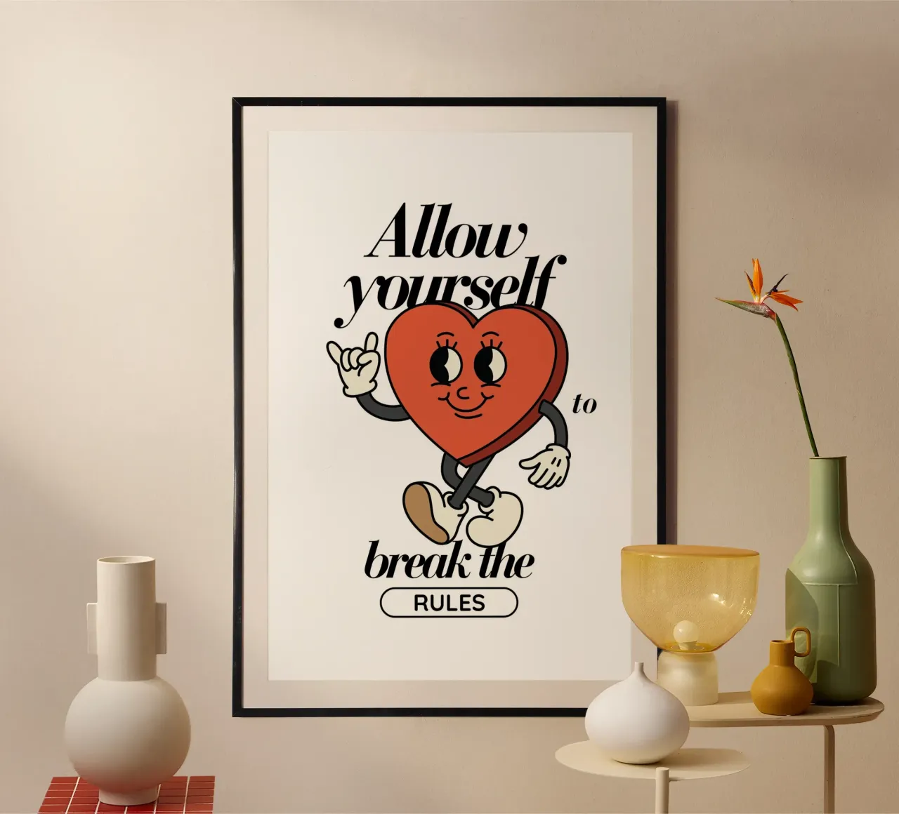 "Break the Rules" Retro Heart - Motivational Art Print poster by homdeco