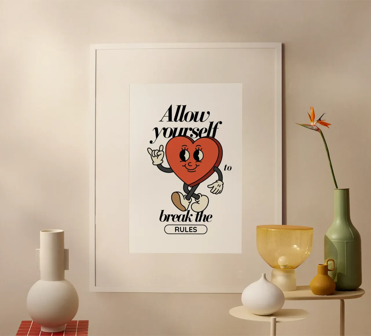 "Break the Rules" Retro Heart - Motivational Art Print poster by homdeco