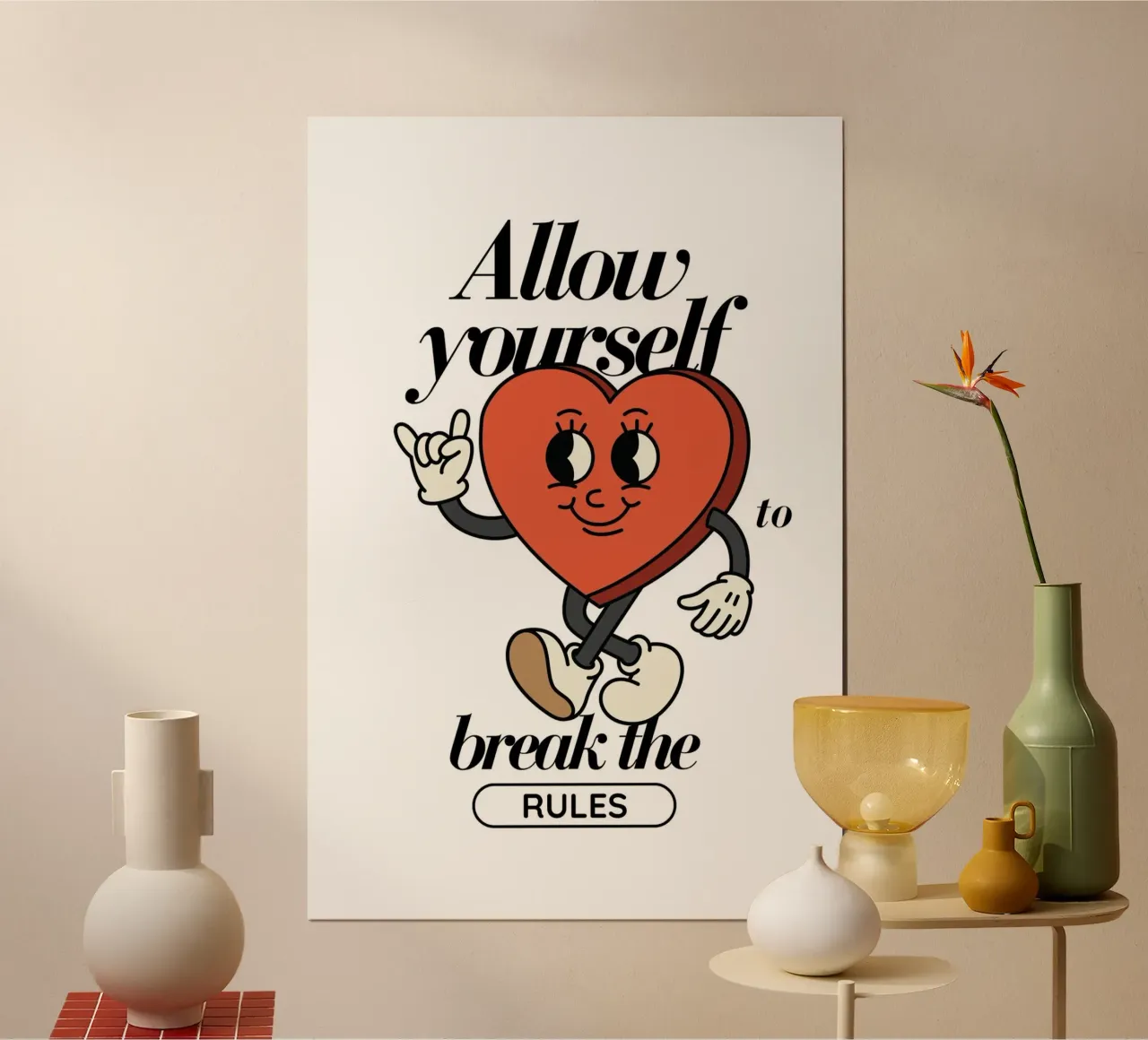 "Break the Rules" Retro Heart - Motivational Art Print poster by homdeco