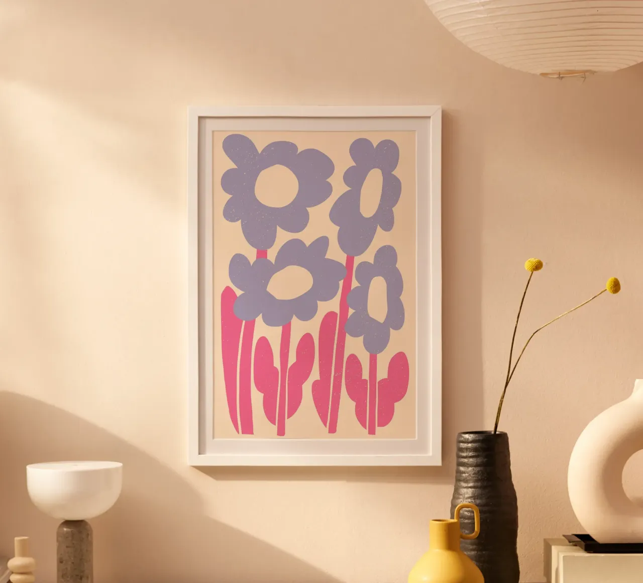 Abstrakter Blumengarten - Retro Lavendel & Rosa Druck Poster von homdeco