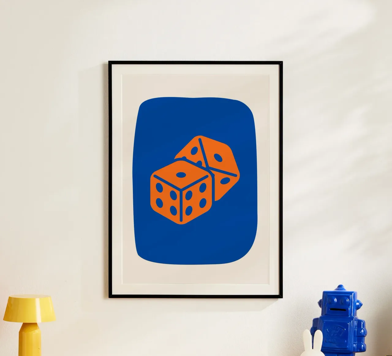 Dobbelen Pop Art - Oranje & Blauw Game Room Print poster van homdeco