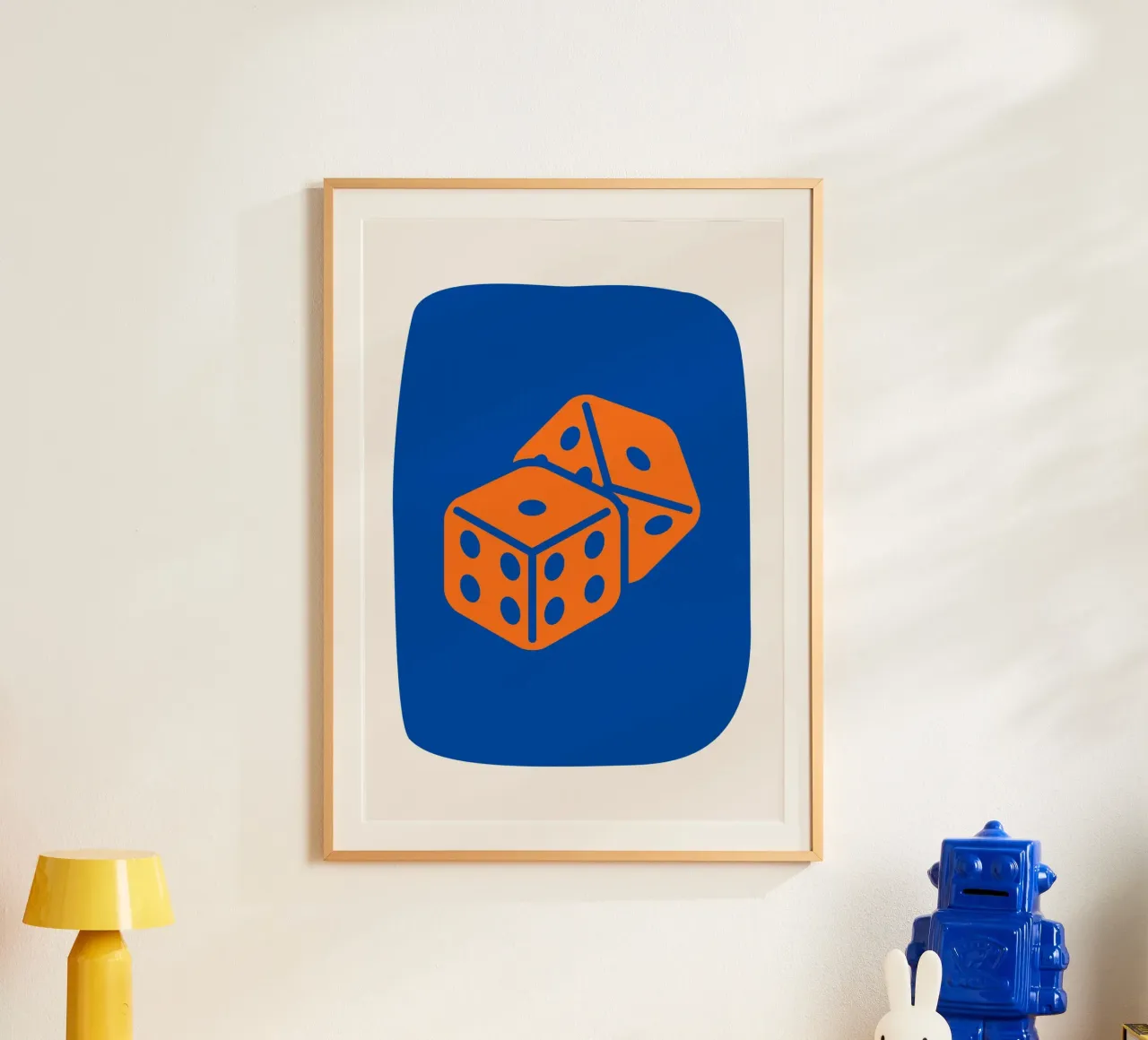 Dobbelen Pop Art - Oranje & Blauw Game Room Print poster van homdeco