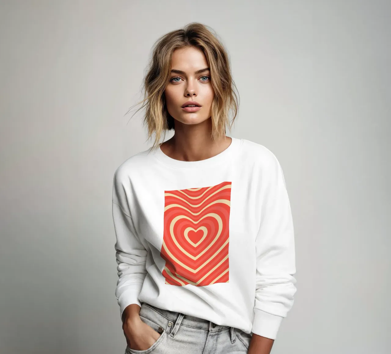 Retro Heart Wave astratto - Stampa amore rosa e rosso felpa da homdeco