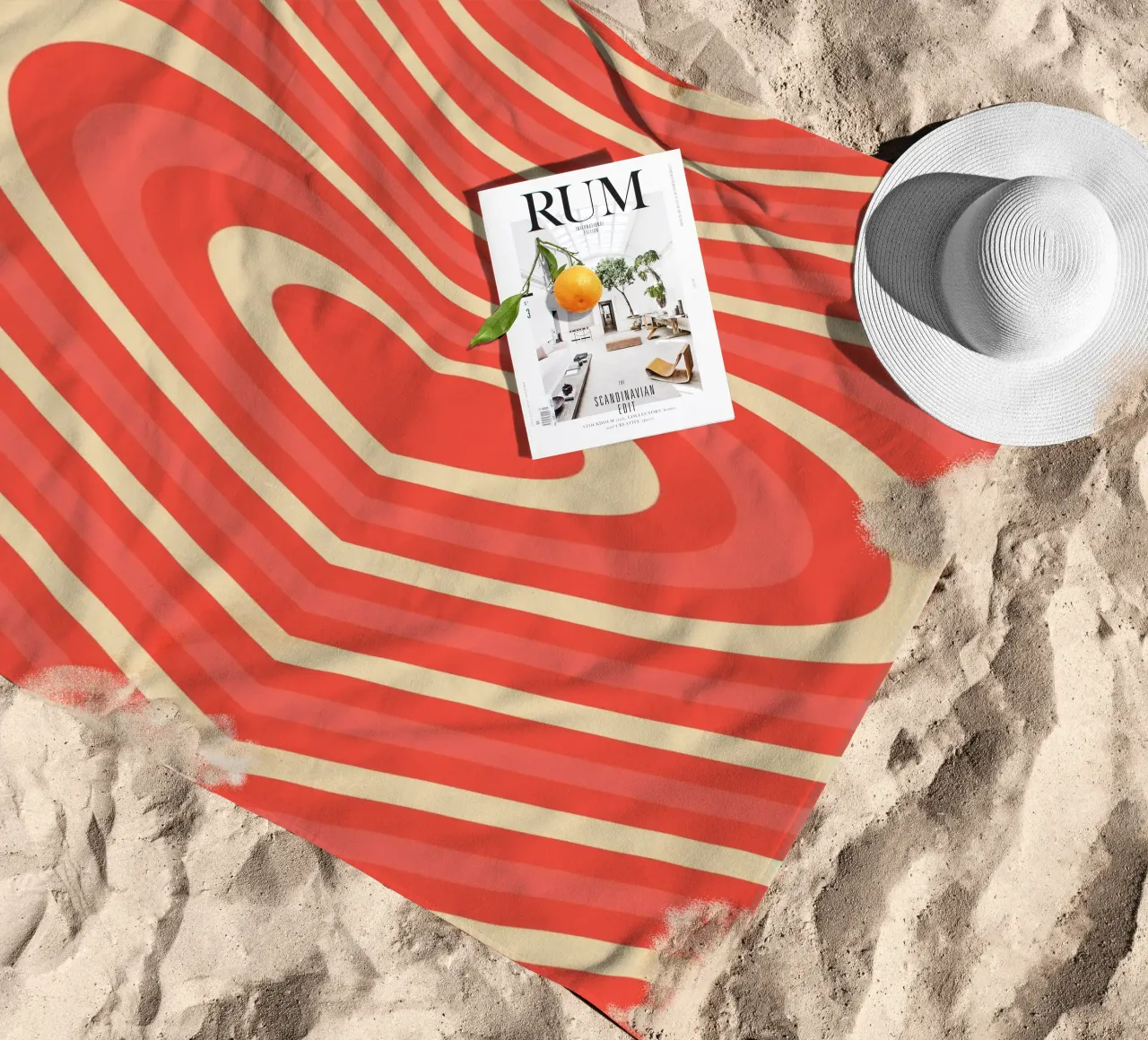 Retro Heart Wave astratto - Stampa amore rosa e rosso telo mare da homdeco