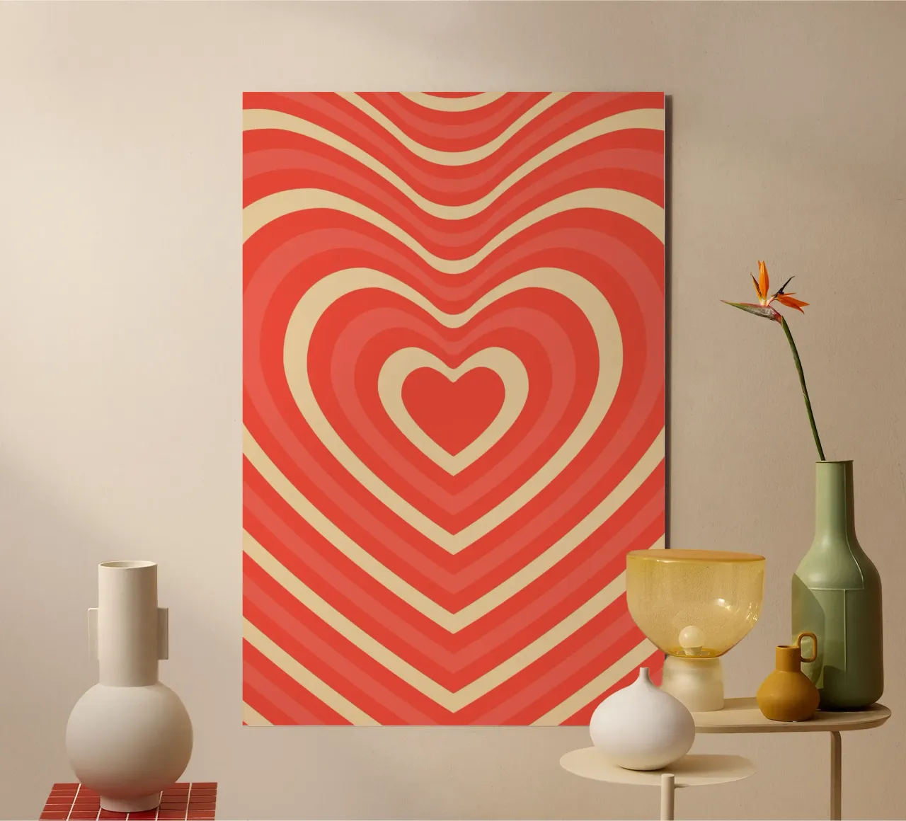 Retro Heart Wave astratto - Stampa amore rosa e rosso alluminio dibond da homdeco