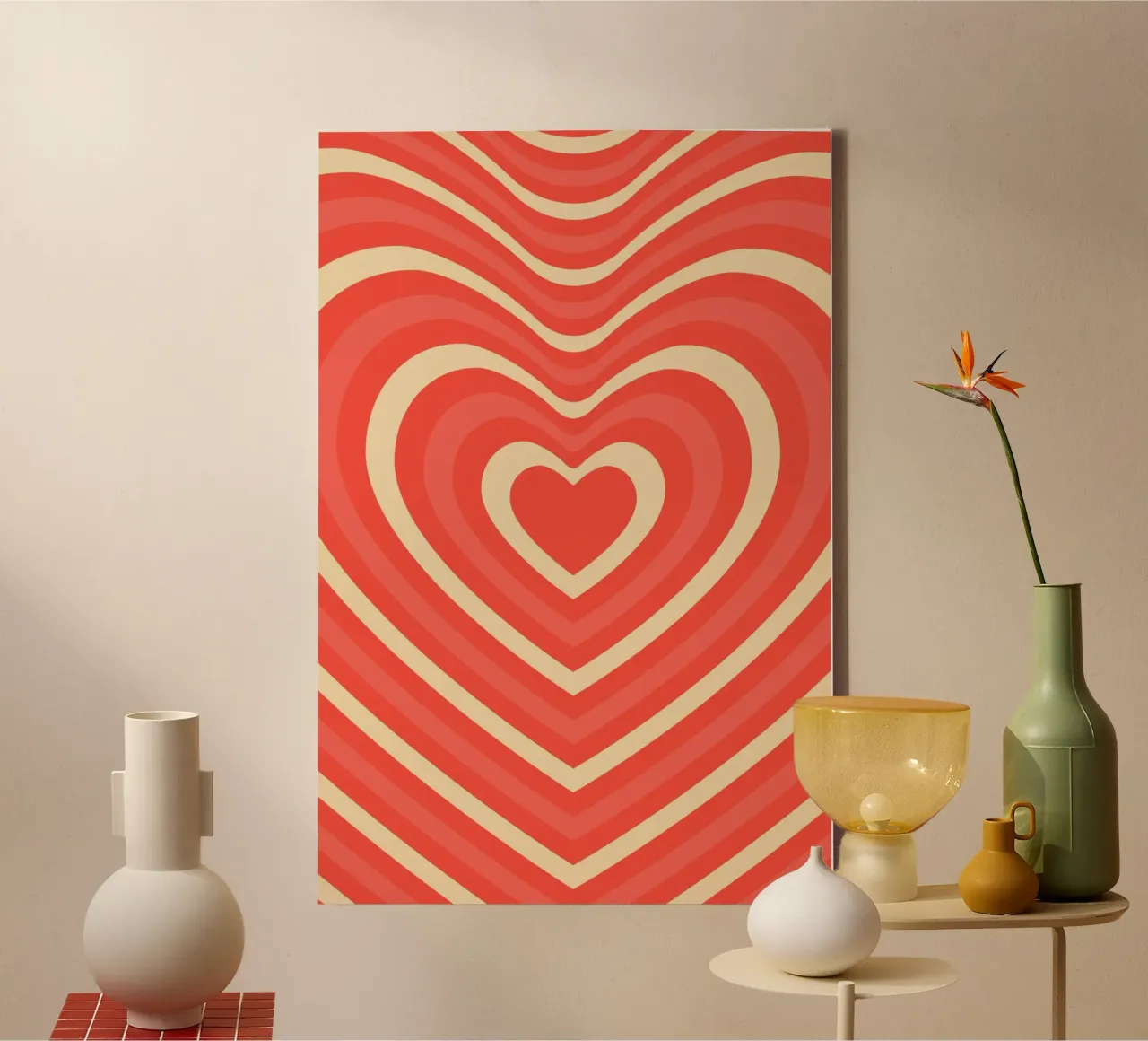 Retro Heart Wave Abstract - Pink & Red Love Print canvas by homdeco