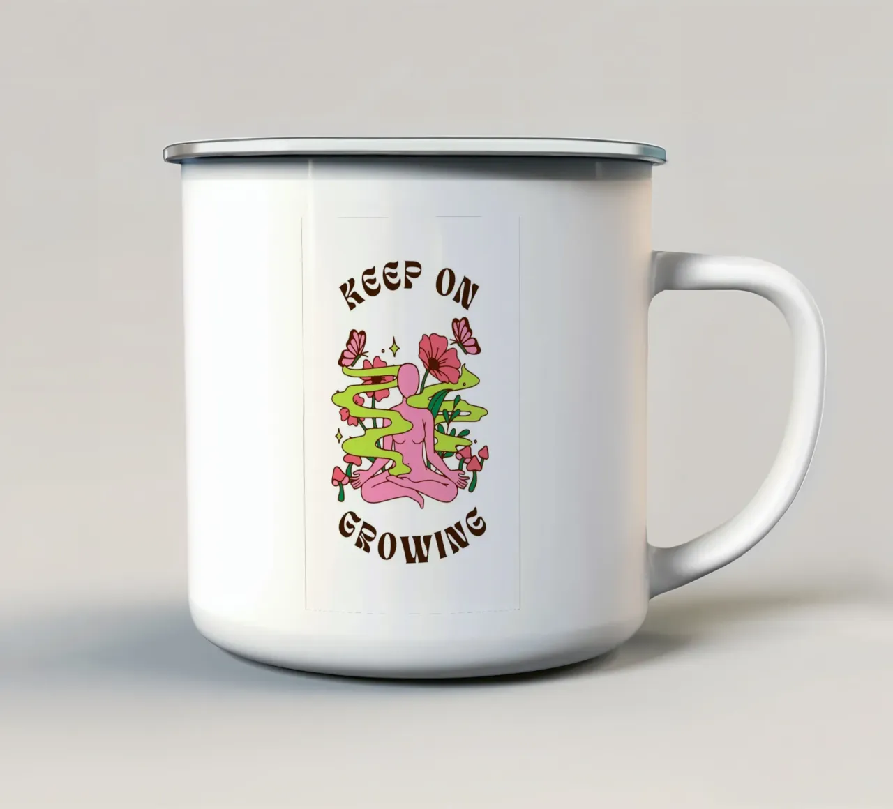 "Keep On Growing' Psychedelische lotusprint - Boho Art emaille mok van homdeco