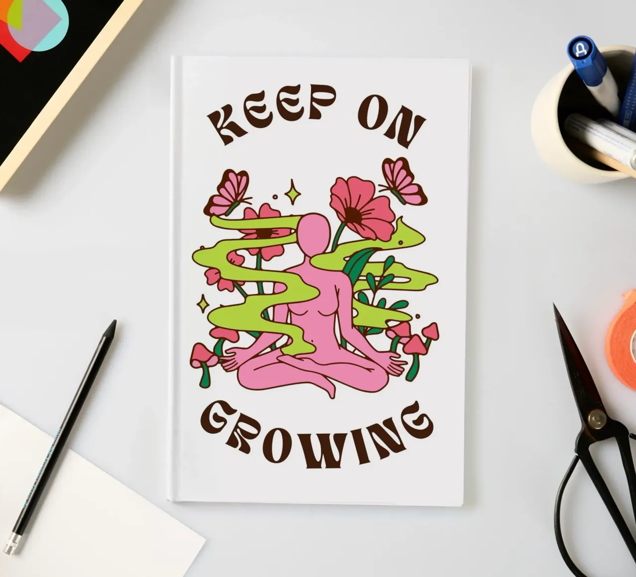 "Keep On Growing" Psychedelic Lotus Print - Boho Art notebook by homdeco