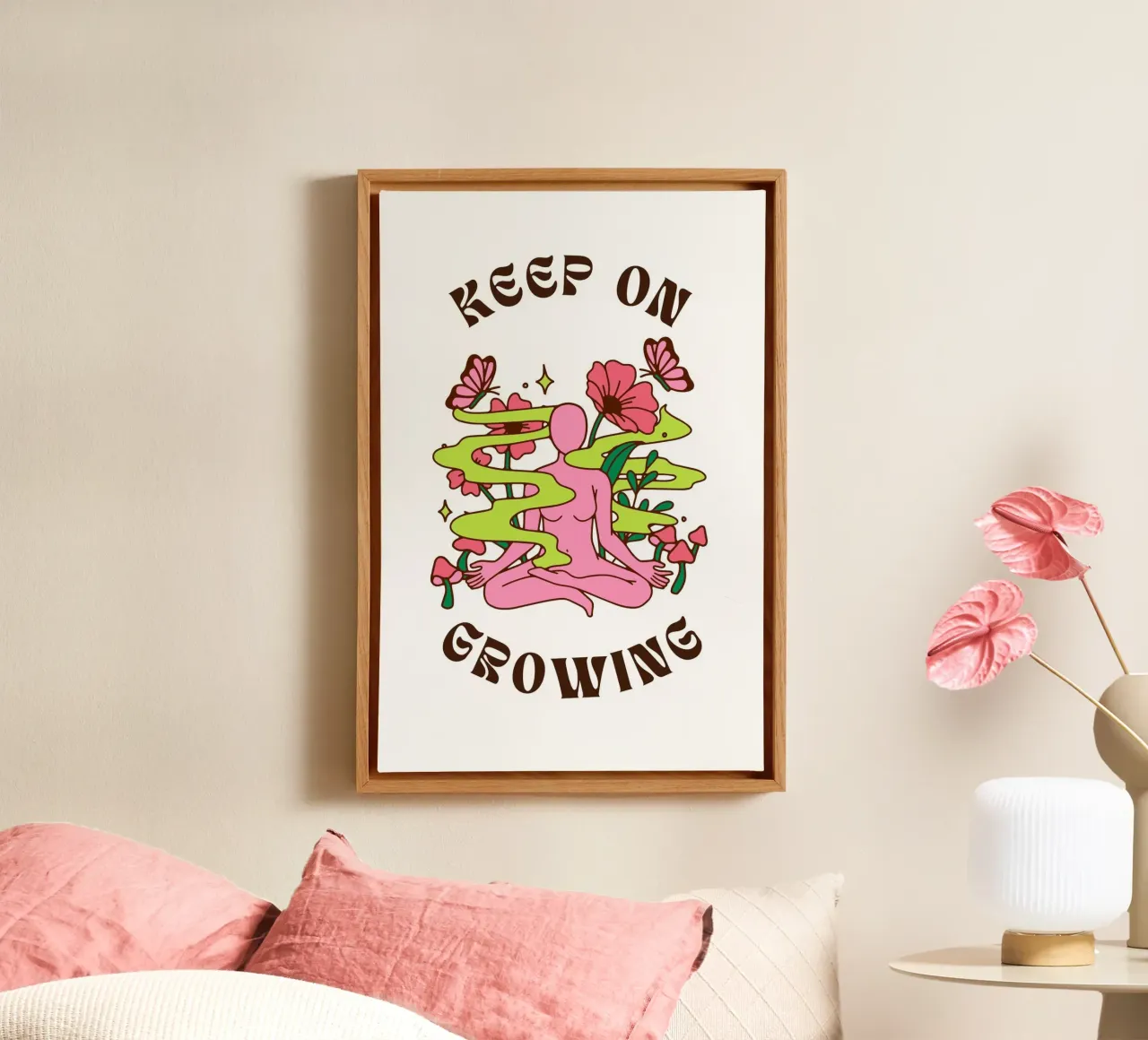 "Keep On Growing" Psychedelic Lotus Print - Boho Art canvas with Floater frame by homdeco