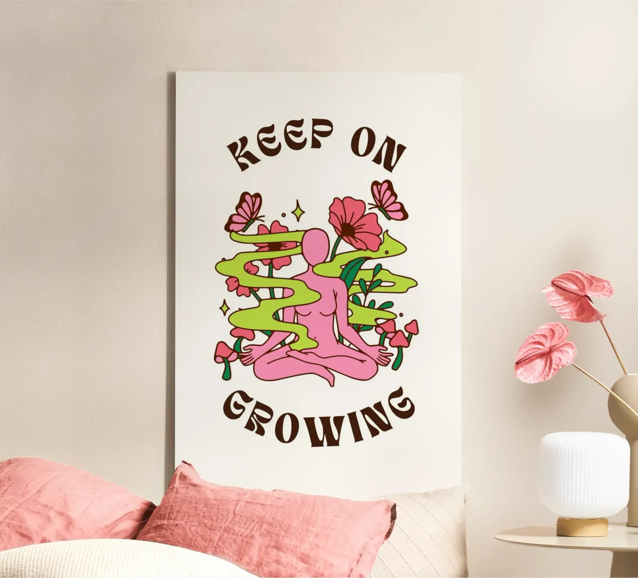"Keep On Growing" Psychedelic Lotus Print - Boho Art canvas with Floater frame by homdeco