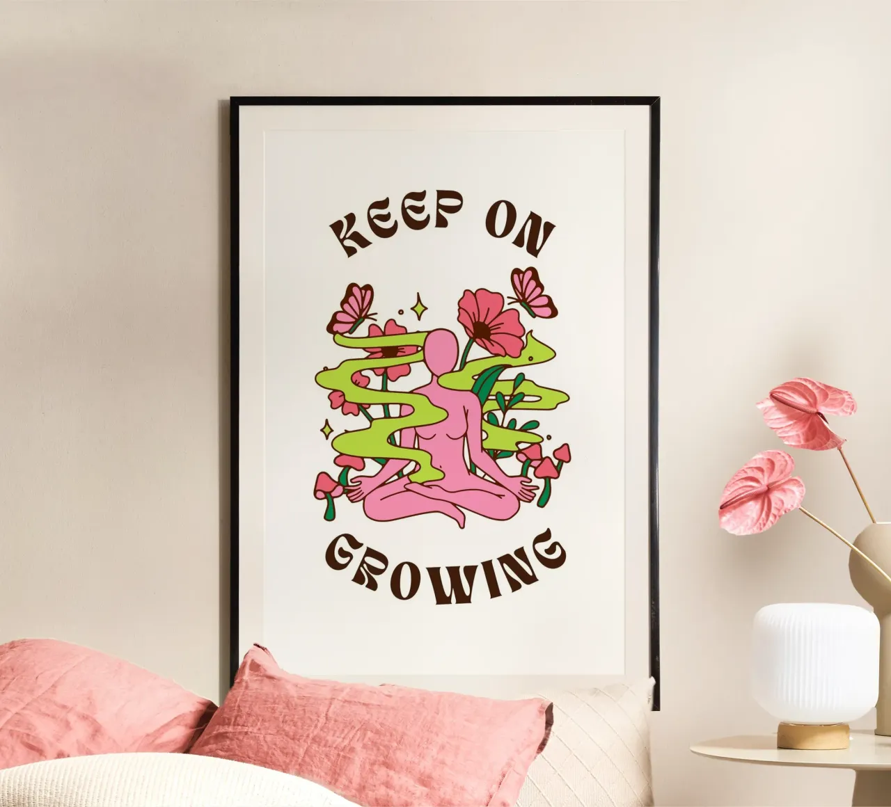 "Keep On Growing" Psychedelic Lotus Print - Boho Art poster by homdeco