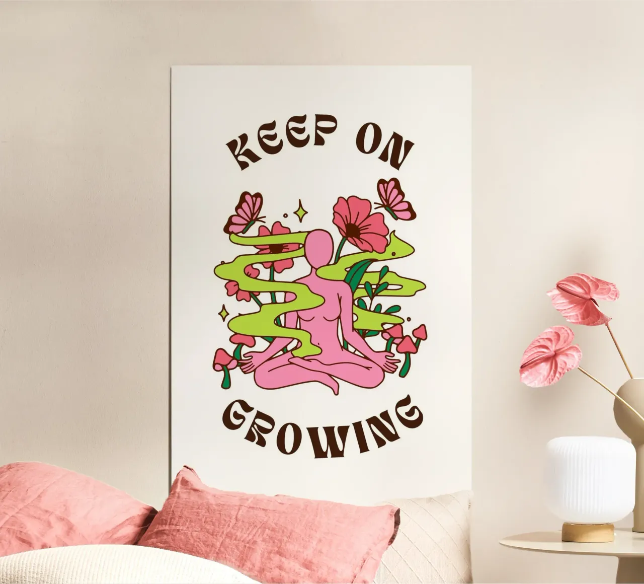 "Keep On Growing" Psychedelic Lotus Print - Boho Art poster by homdeco