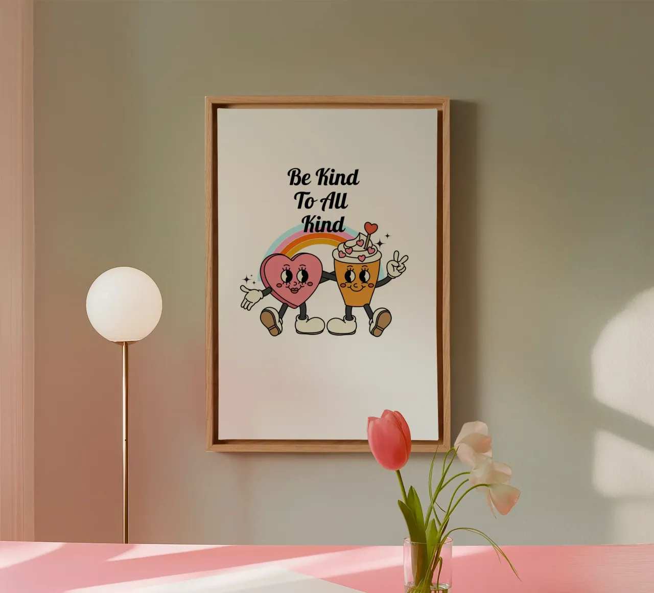 "Be Kind To All Kind" - Retro Cartoon Duo Print canvas with Floater frame by homdeco