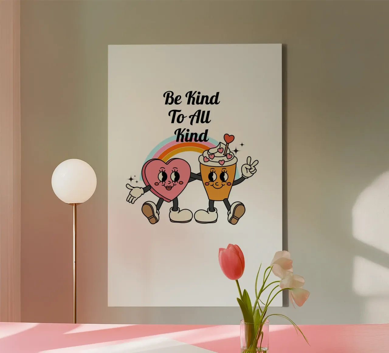 "Be Kind To All Kind" - Retro Cartoon Duo Print canvas with Floater frame by homdeco