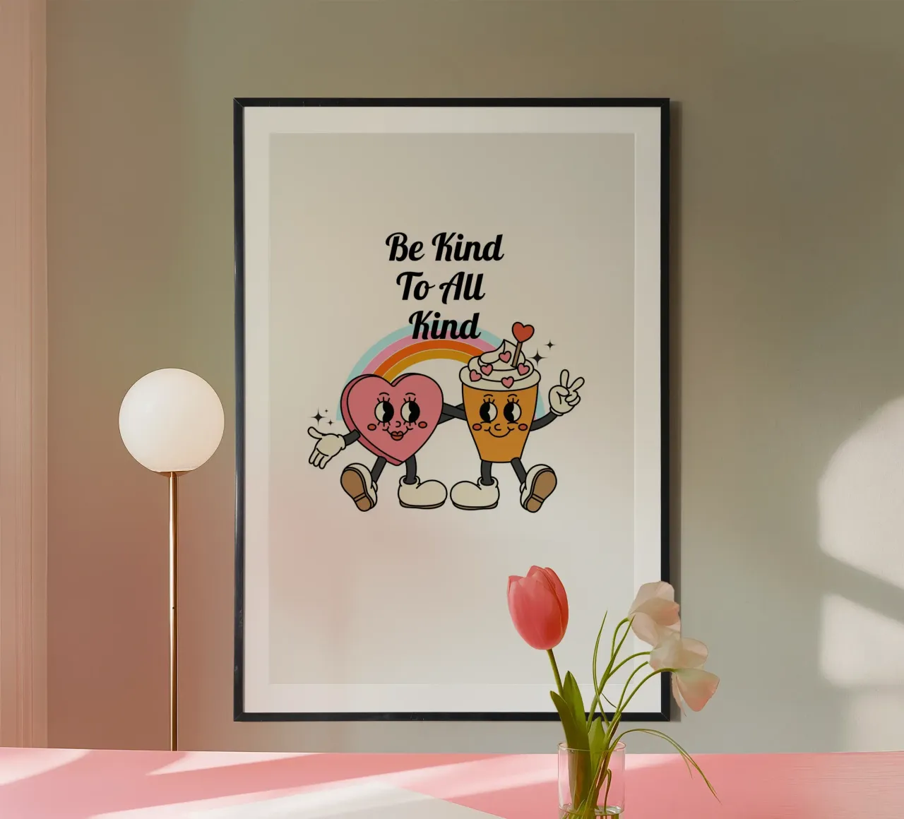 "Be Kind To All Kind" (Soyez gentils avec tous ceux qui sont gentils) - Dessin humoristique rétro imprimé en duo poster de homdeco