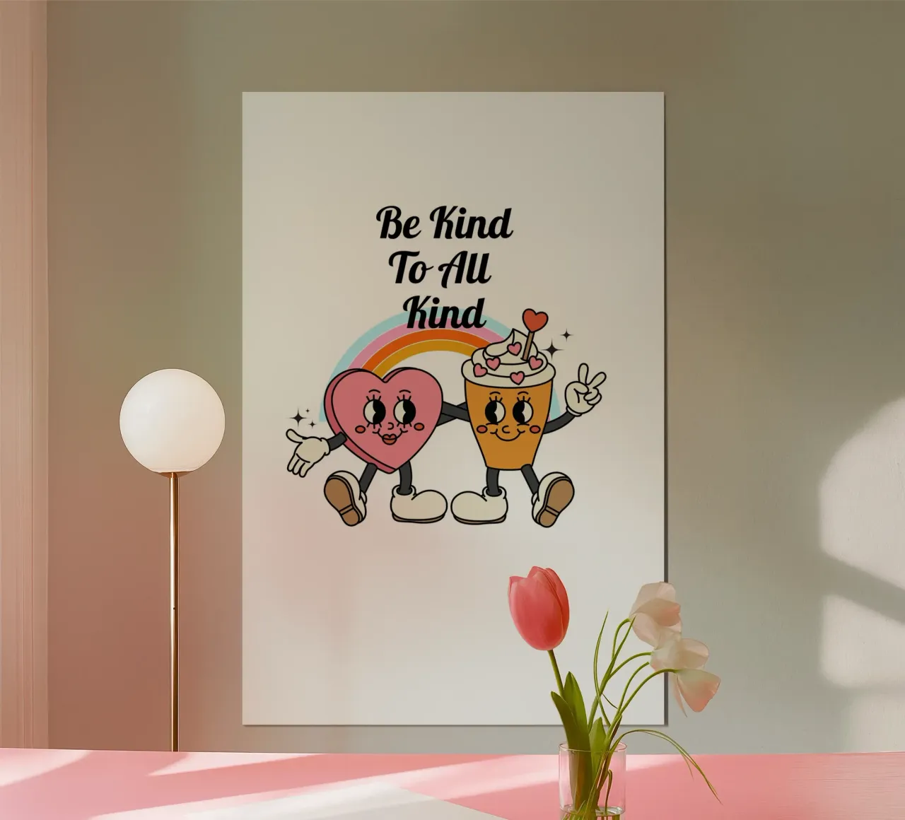 "Be Kind To All Kind" (Soyez gentils avec tous ceux qui sont gentils) - Dessin humoristique rétro imprimé en duo poster de homdeco