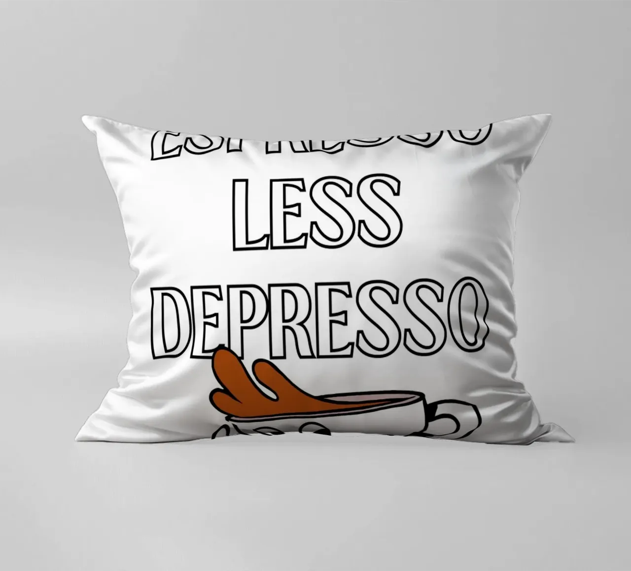 More Espresso Less Depresso - Funny Coffee Art Print cuscino da homdeco