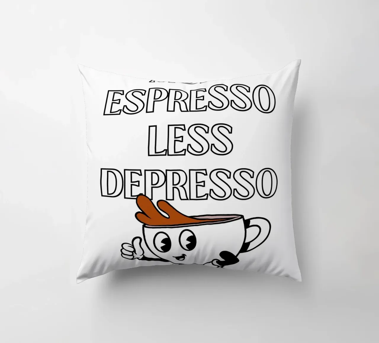 More Espresso Less Depresso - Funny Coffee Art Print cuscino da homdeco
