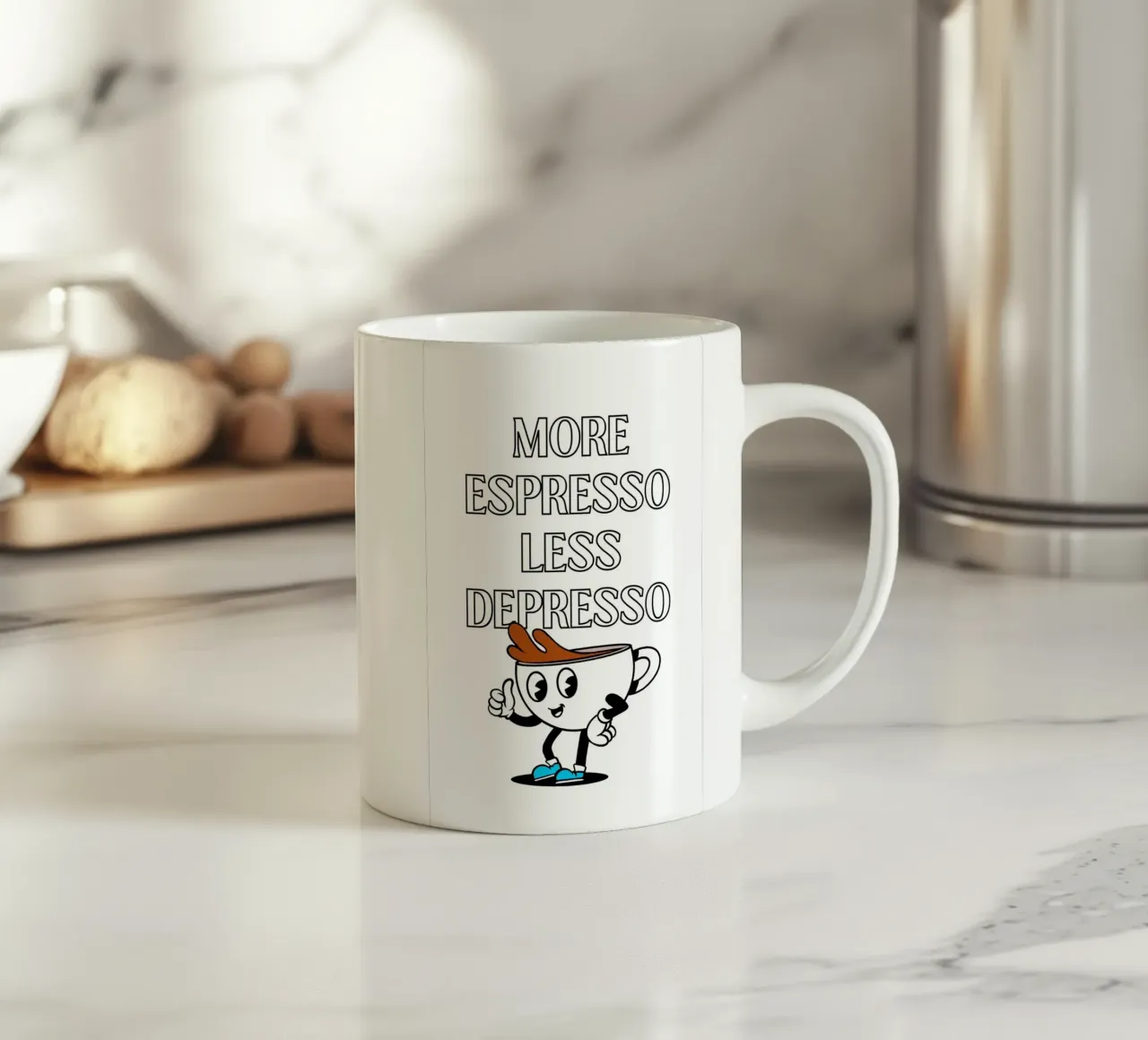 More Espresso Less Depresso - Funny Coffee Art Print tazza in ceramica da homdeco