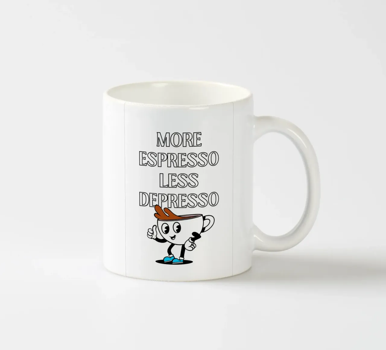 More Espresso Less Depresso - Funny Coffee Art Print tazza in ceramica da homdeco