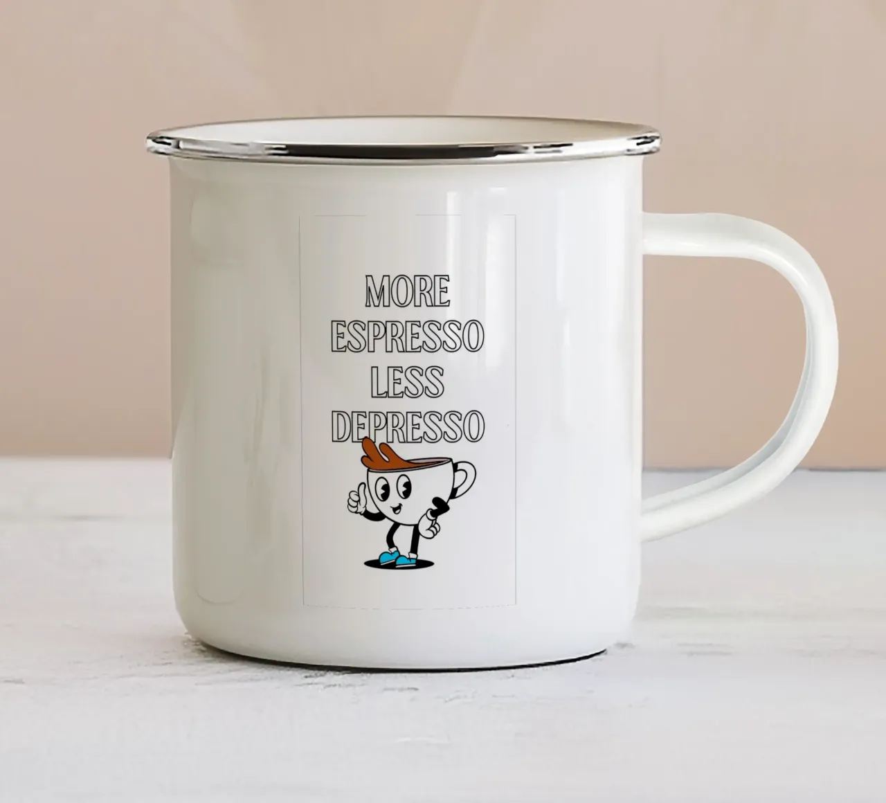 More Espresso Less Depresso - Funny Coffee Art Print tazza in smalto da homdeco