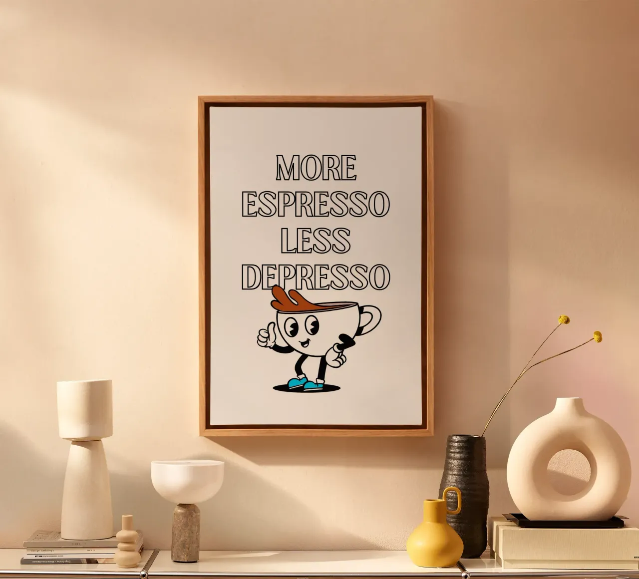 More Espresso Less Depresso - Funny Coffee Art Print tela con Cornice a cassetta da homdeco