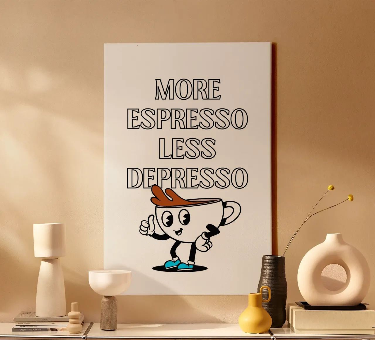 More Espresso Less Depresso - Funny Coffee Art Print tela con Cornice a cassetta da homdeco