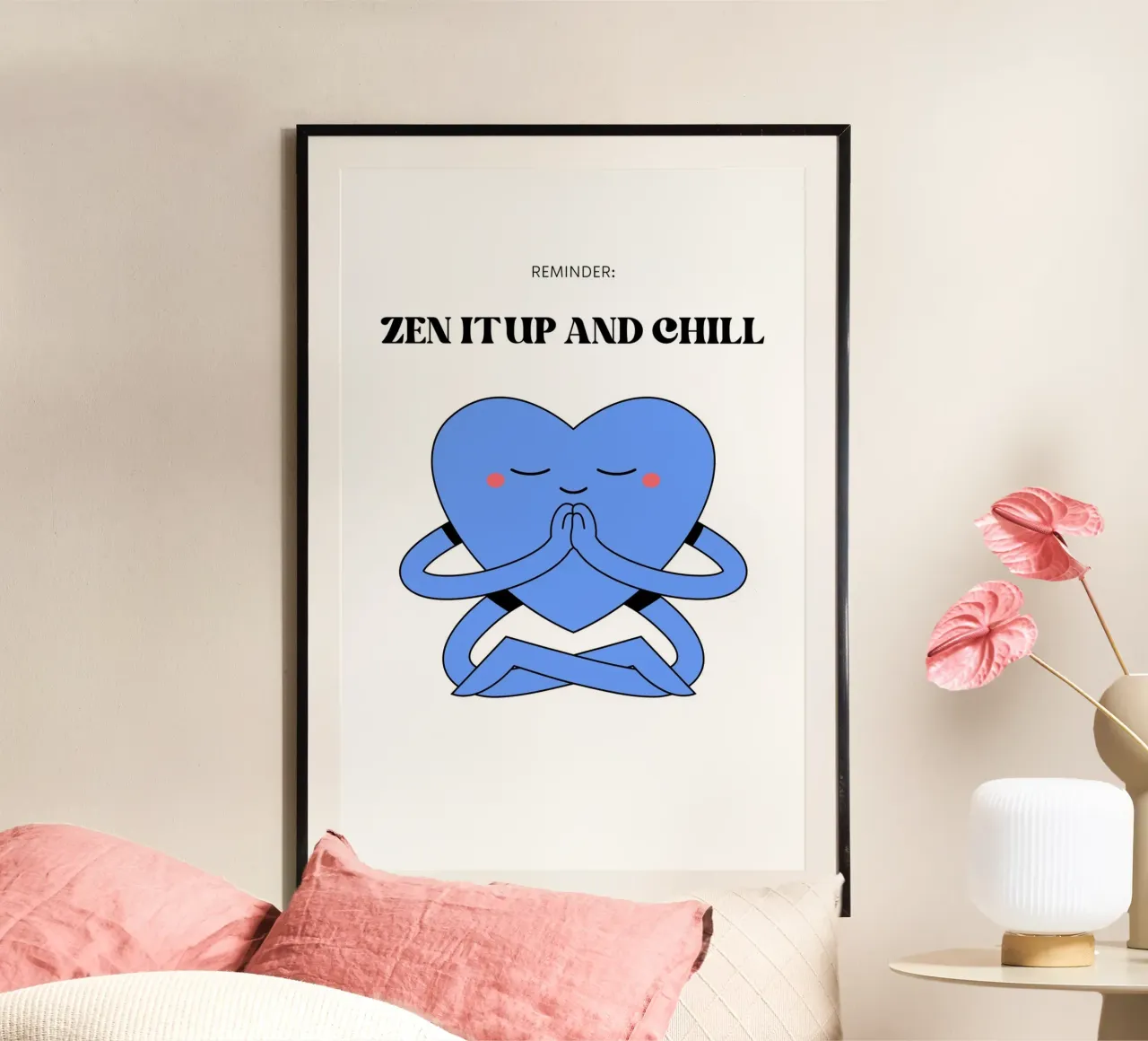 "Zen It Up And Chill" - Stampa Meditazione con cuore blu poster da homdeco