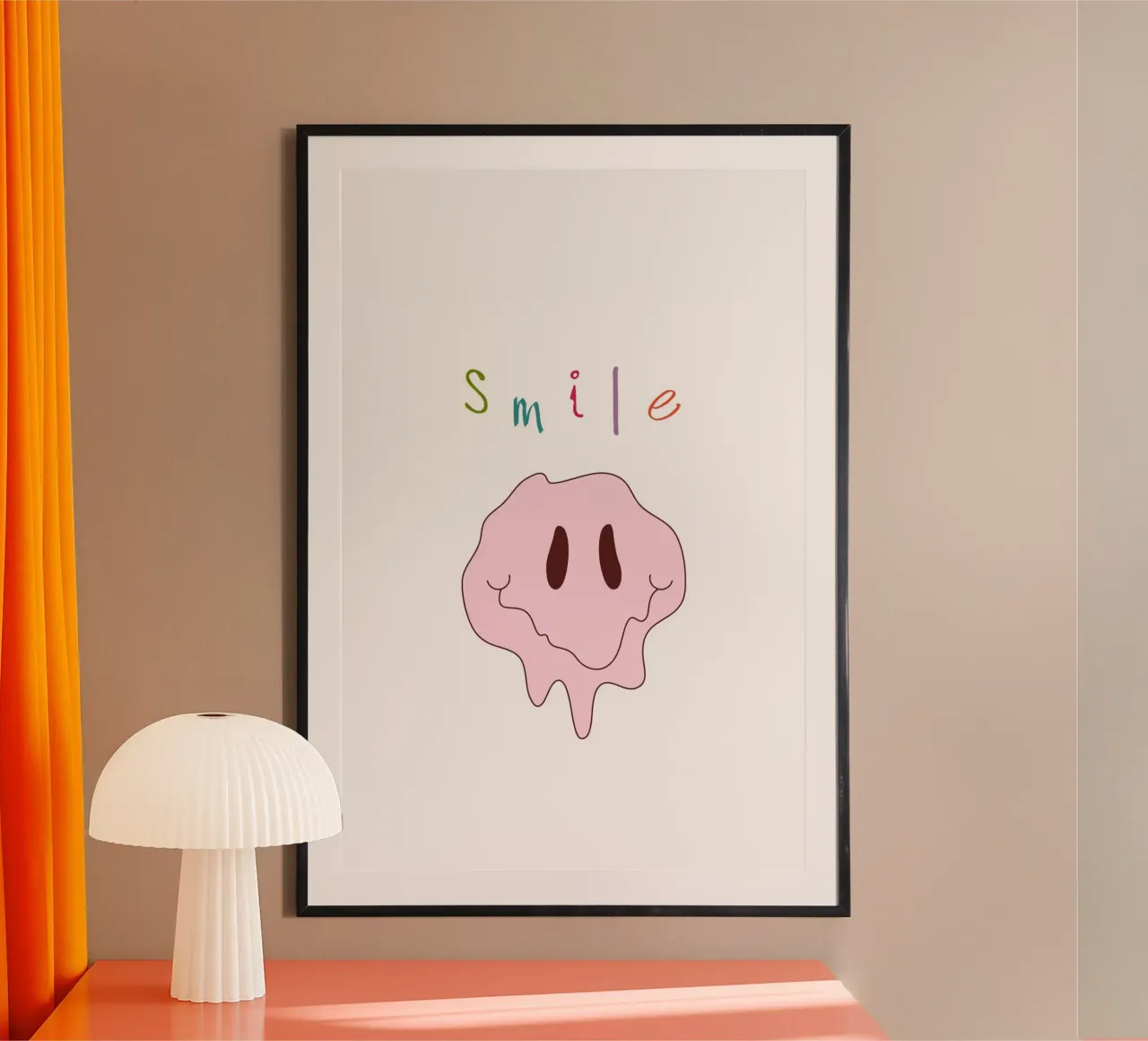 Melted Smiley "Smile" - Pastel Psychedelic Art Print poster with wooden frame by homdeco