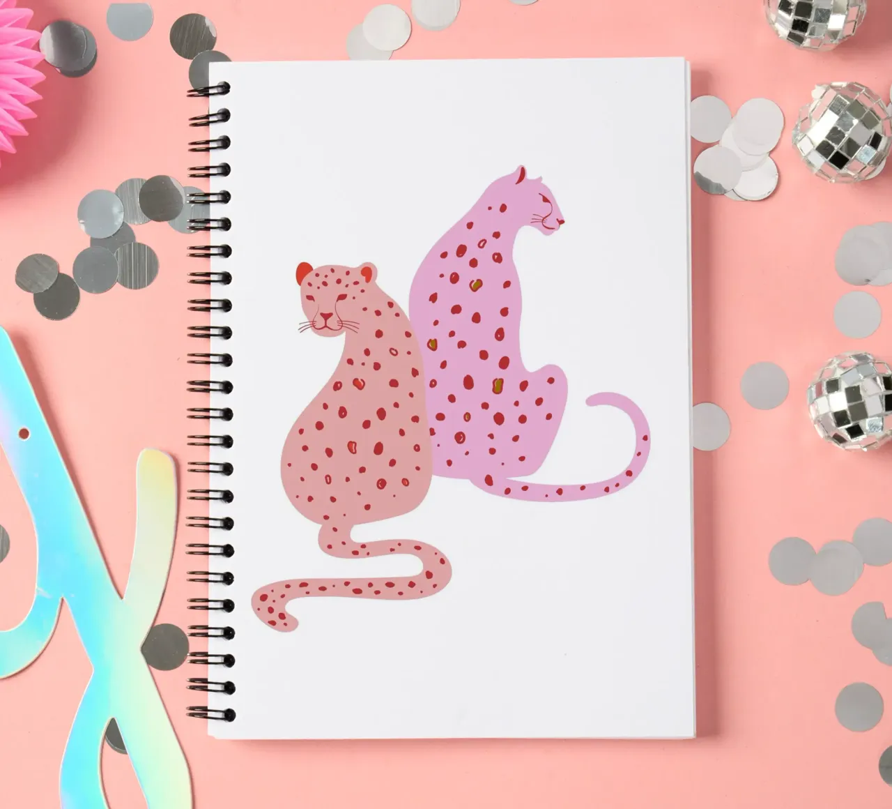 Pink Leopard Duo - Abstract Pop Art Print spiral notebook by homdeco