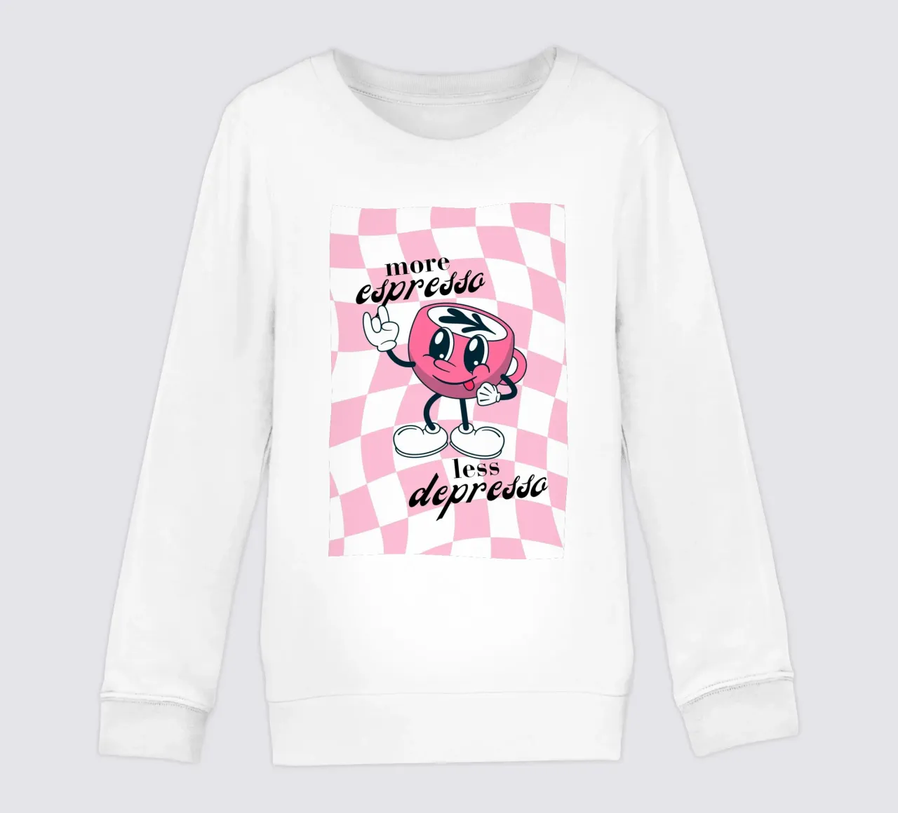 "More Espresso Less Depresso" - Retro Coffee Print felpa bambino da homdeco
