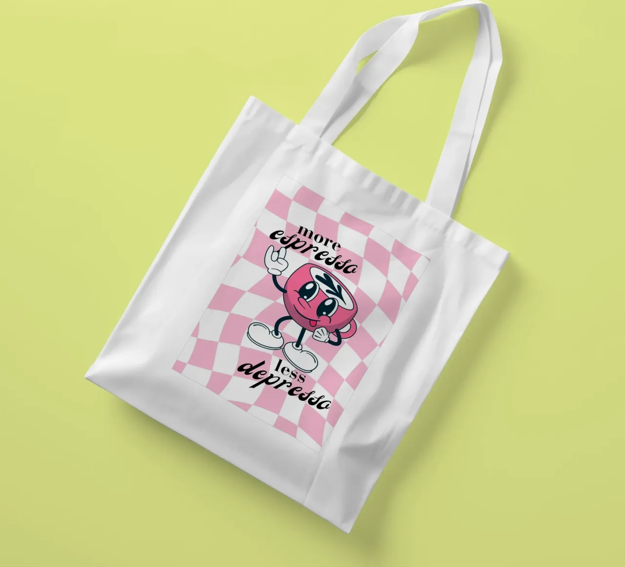 "More Espresso Less Depresso" - Retro Coffee Print borsa in juta da homdeco