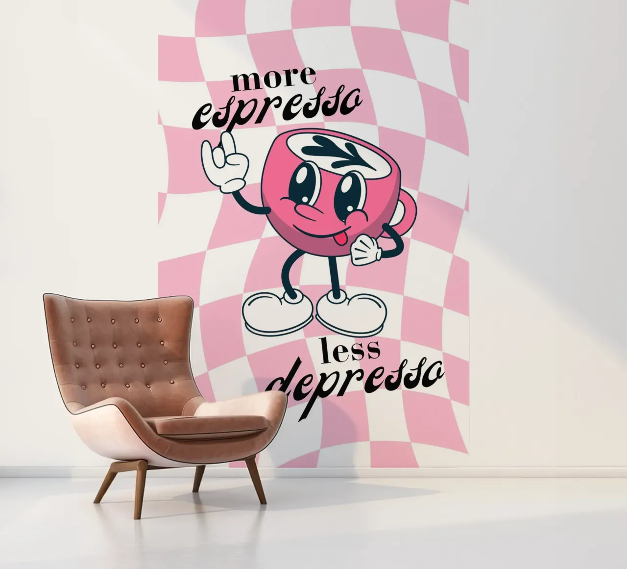 "More Espresso Less Depresso" - Retro Coffee Print photo wallpaper by homdeco