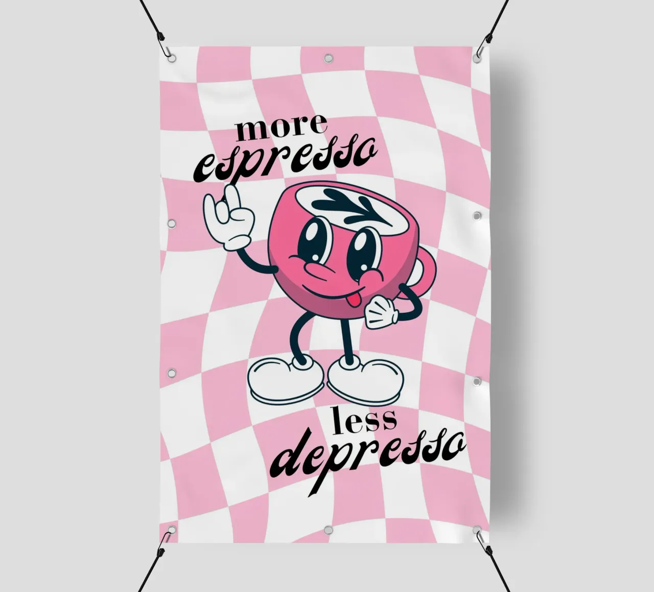 "More Espresso Less Depresso" - Retro Coffee Print telo in pvc da homdeco