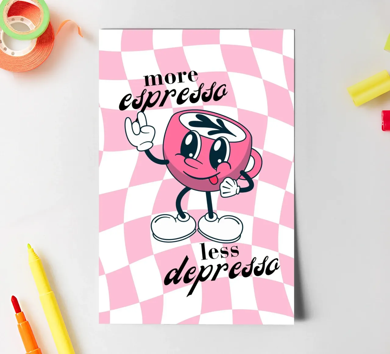 "More Espresso Less Depresso" - Retro Coffee Print foglio adesivo da homdeco