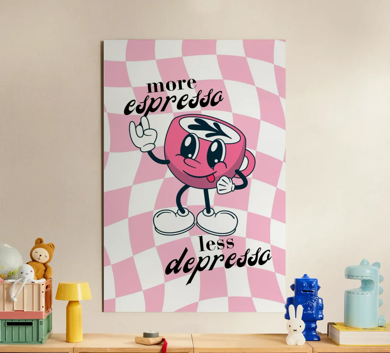 "More Espresso Less Depresso" - Retro Coffee Print pannello forex da homdeco