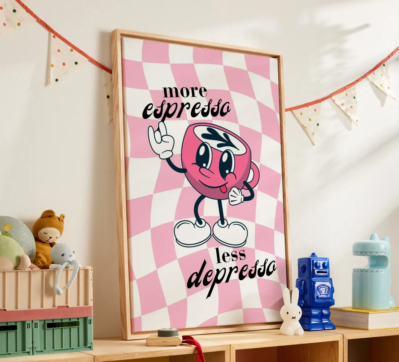 "More Espresso Less Depresso" - Retro Coffee Print canvas by homdeco