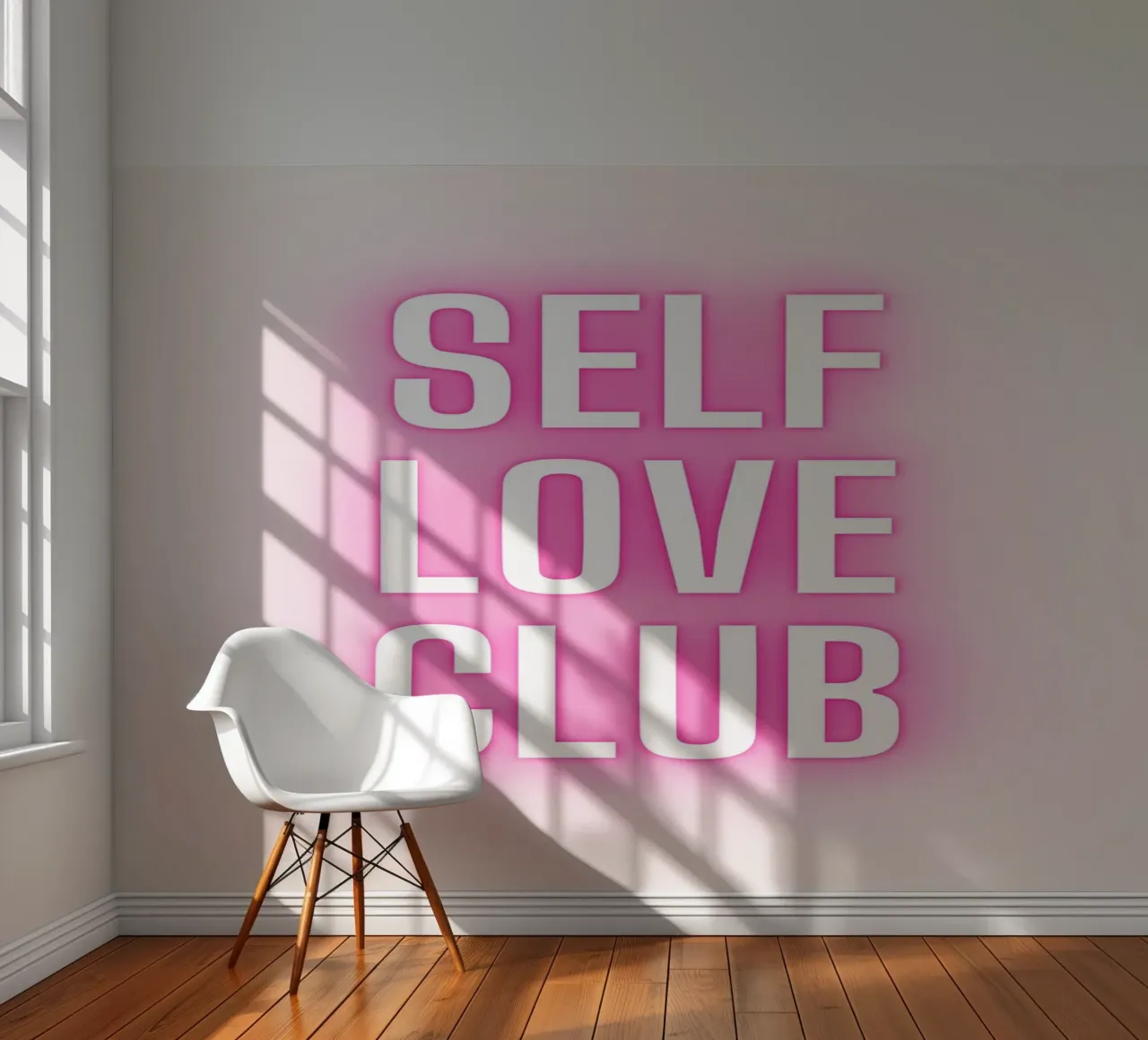 Self Love Club Neon Glow - Empowering Pink Digital Print photo wallpaper by homdeco