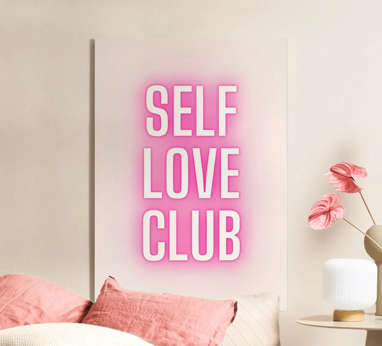 Self Love Club Neon Glow - Empowering Pink Digital Print acrylic glass by homdeco